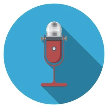 Flat design vector microphone icon with long shadow, isolated Stock Illustration