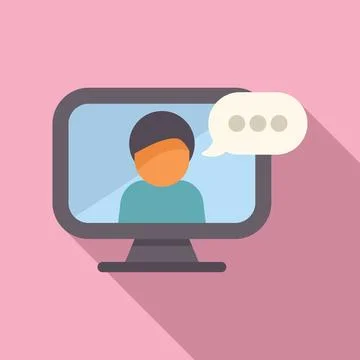 Flat design vector of person on computer screen engaging in a virtual 库存插图