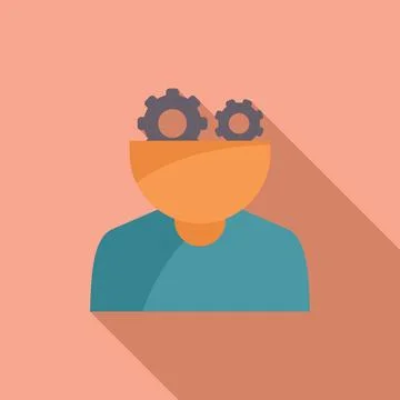 Flat design vector of a person with gears for brains symbolizing creativity and Illustrazione stock