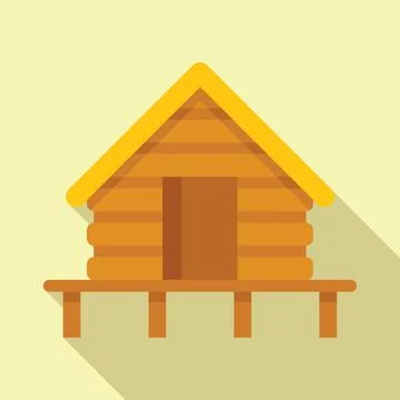 Flat design vector of a simple wooden log cabin with a warm color palette Ilustración de archivo