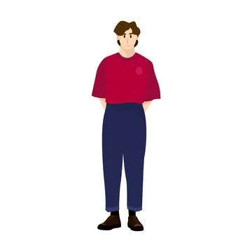 Flat design vector of standing man wearing oversized t-shirt isolated on wh.. Stock Illustration