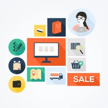 Flat design vector stylish illustration concept with icons of retail commerce Stock Illustration