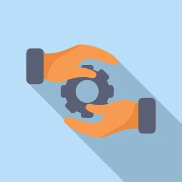 Flat design vector of two hands holding a mechanical gear イラスト素材