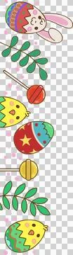 Flat design vertical Easter border is showing bunny egg, chicks, sprigs on 스톡 일러스트