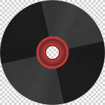 Flat design vinyl record showing concentric grooves and red label ring on Stock Illustration