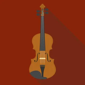 Flat Design Violin with Long Shadow on Dark Red Background Stock Illustration