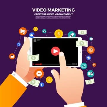 Flat design vlog concept. Create video content and make money. Vector illustr Stock Illustration