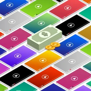 Flat design vlog concept. Create video content and make money. Vector illustr Stock Illustration