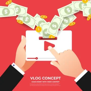 Flat design vlog concept. Create video content and make money. Vector illustr Stock Illustration