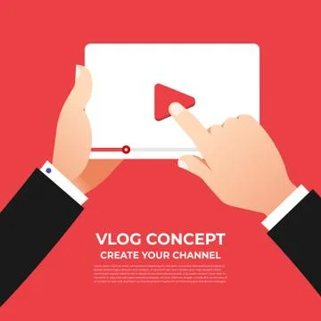 Flat design vlog concept. Create video content and make money. Vector illustr Stock Illustration