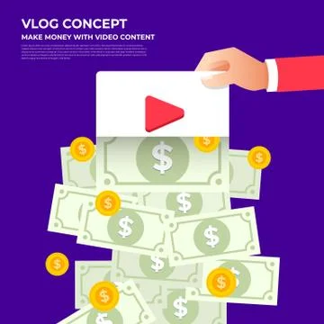 Flat design vlog concept. Create video content and make money. Vector illustr Stock Illustration