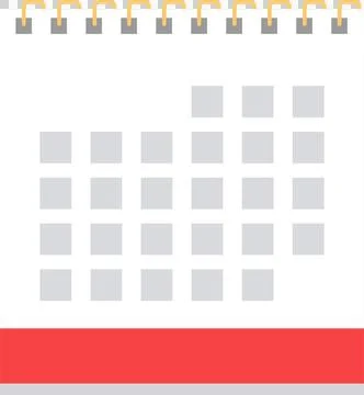 A flat design wall calendar with a red stripe along the bottom and a spiral.. Illustration