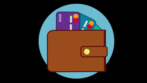 Flat design wallet animation with credit and debit cards popping out Stock Footage 333285423