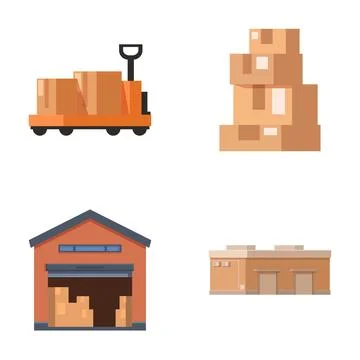 Flat design warehouse and logistics icons イラスト素材
