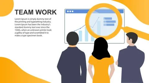 Flat design web landing page. Business analytics women and two men. Stock Illustration