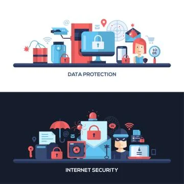 Flat design website data security headers banners set Stockillustratie