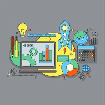 Flat design  website development, graphic design, branding, seo Illustrazione stock