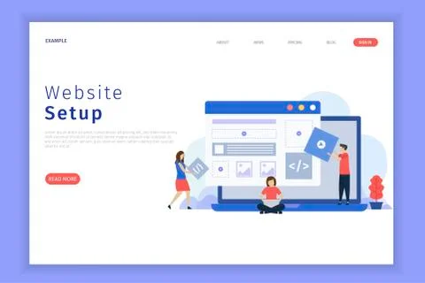 Flat design website setup illustration landing page Stock Illustration