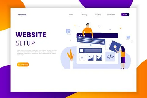 Flat design website setup illustration landing page Stock Illustration