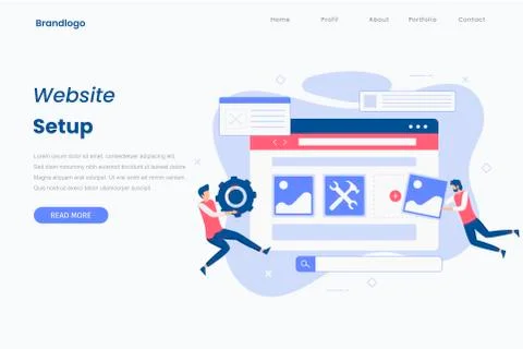 Flat design website setup illustration landing page Stock Illustration