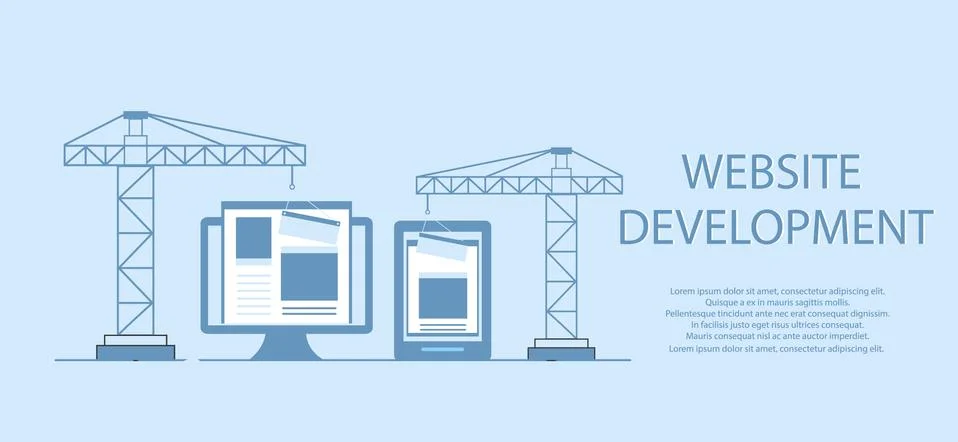 Flat design of website under construction, web page building process, site fo Ilustración de archivo