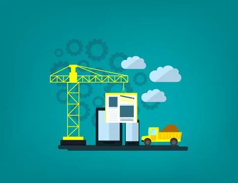 Flat design of website under construction, web page building process, site fo Ilustración de archivo