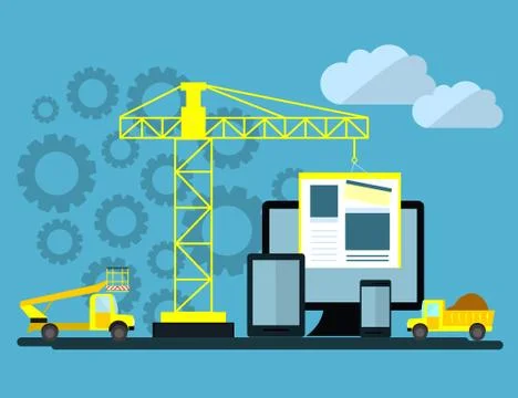 Flat design of website under construction, web page building process, site fo Illustrazione stock