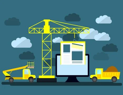 Flat design of website under construction, web page building process, site fo Ilustración de archivo