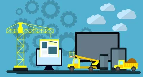 Flat design of website under construction, web page building process, site fo Ilustración de archivo