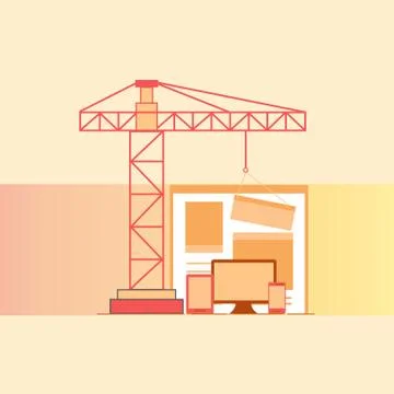 Flat design of website under construction, web page building pro Stock Illustration
