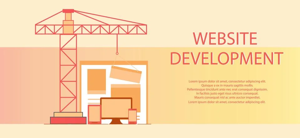 Flat design of website under construction, web page building pro Stock Illustration
