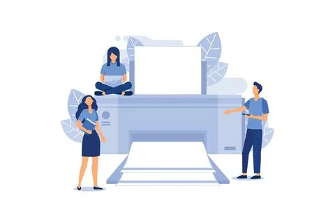 A flat design on a white background, multifunction printer scanner, printing, Stock Illustration