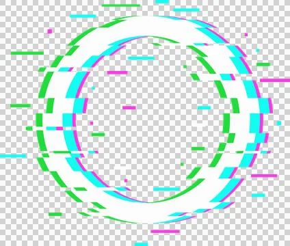 Flat design white ring is floating on transparent canvas showing glitch bars in Stock Illustration