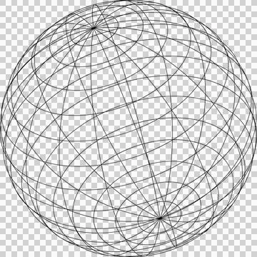 Flat design wireframe sphere is floating in transparent background, showing thin 스톡 일러스트