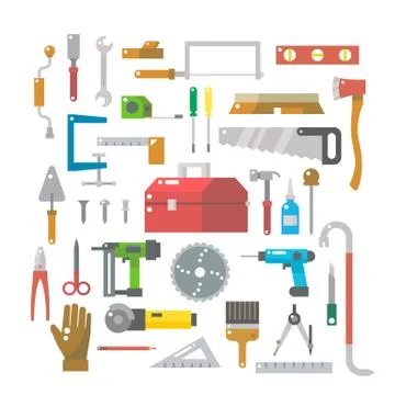 Flat design of wood work items set Stock Illustration