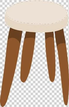 Flat design wooden stool is featuring round padded seat and tapered legs on Stock Illustration