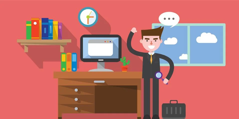 Flat design, work space concept illust Stock Illustration