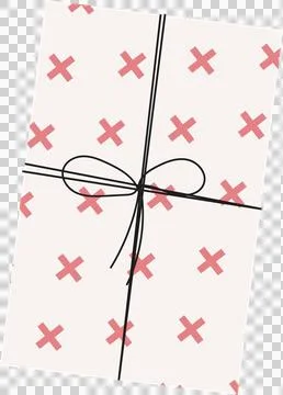 Flat design wrapped gift box is featuring pink crosses and black ribbon bow on Stock Illustration