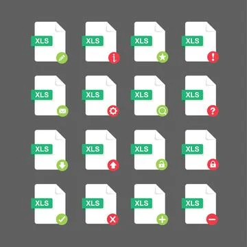 Flat design with XLS files icon set ,symbol set, vector design element illust Stock Illustration
