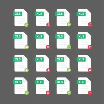 Flat design with XLS files icon set ,symbol set, vector design element illust Stock Illustration