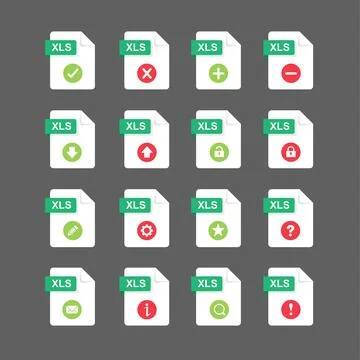 Flat design with XLS files icon set ,symbol set, vector design element illust Stock Illustration
