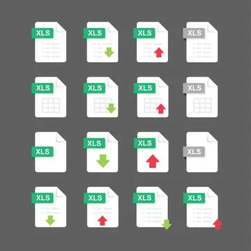 Flat design with XLS files icon set ,symbol set, vector design element illust Stock Illustration