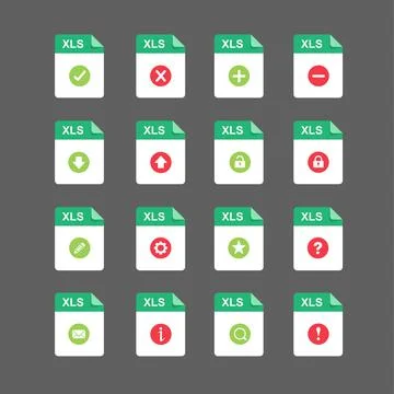 Flat design with XLS files icon set ,symbol set, vector design element illust Stock Illustration