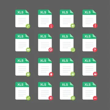 Flat design with XLS files icon set ,symbol set, vector design element illust Stock Illustration