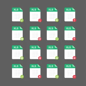 Flat design with XLS files icon set ,symbol set, vector design element illust Stock Illustration