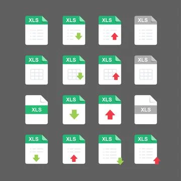 Flat design with XLS files icon set ,symbol set, vector design element illust Stock Illustration