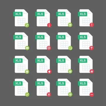 Flat design with XLS files icon set ,symbol set, vector design element illust Stock Illustration