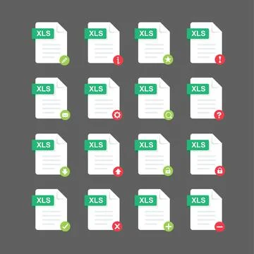 Flat design with XLS files icon set ,symbol set, vector design element illust Stock Illustration