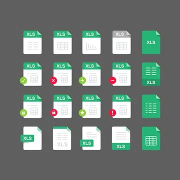 Flat design with XLS files icon set ,symbol set, vector design element illust Stock Illustration