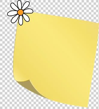 Flat design yellow sticky note is floating on transparent background, featuring Illustrazione stock